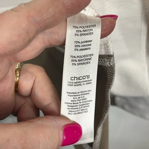 Chico”s Womens Open Front Jacket 2 (L) Cream Tan Black Color Block Ponte Elegant - Picture 7 of 11